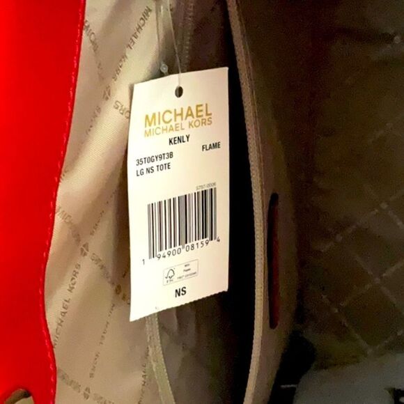 MICHAEL KORS NWT KENLY FLAME RED BROWN SIGNATURE LARGE TOTE CROSSBODY BAG - Picture 11 of 12